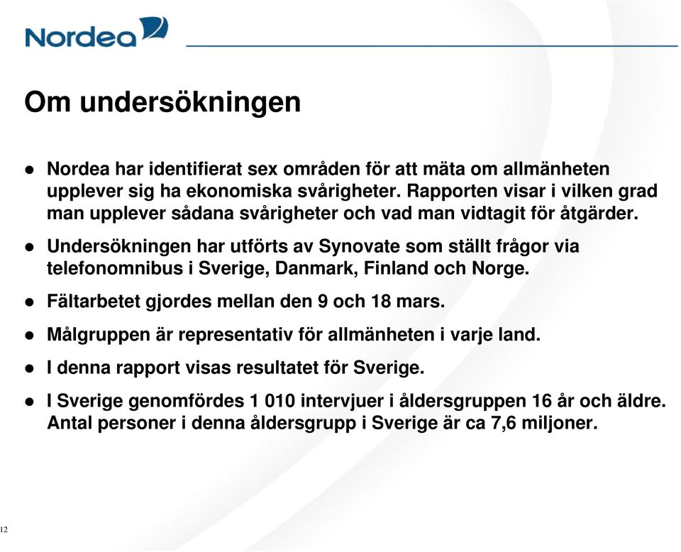 Undersökningen har utförts av Synovate som ställt frågor via telefonomnibus i Sverige, Danmark, Finland och Norge.