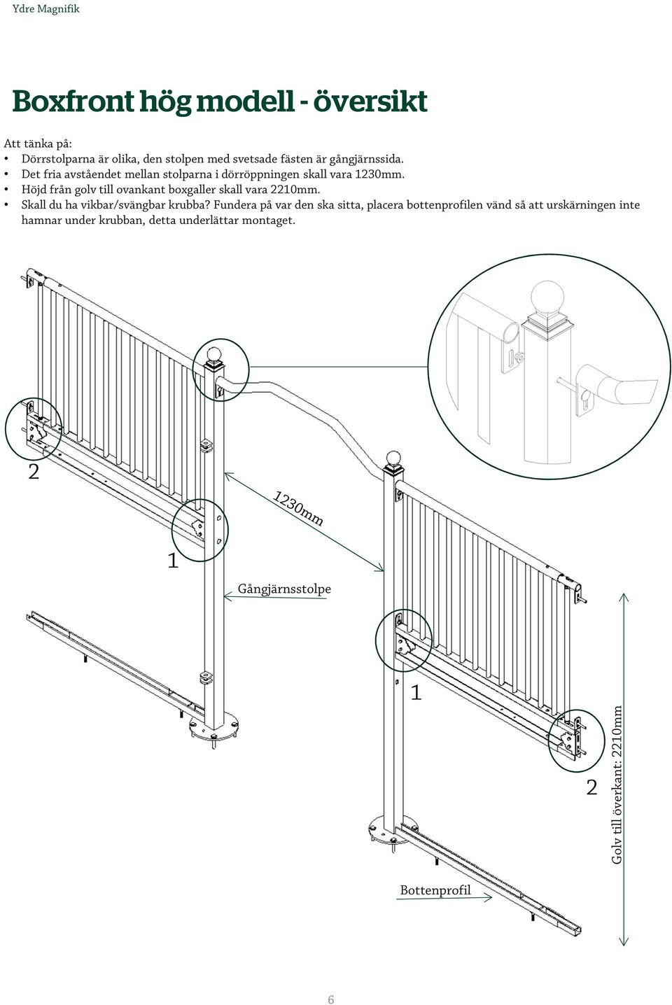 Höjd från golv till ovankant boxgaller skall vara 10mm. Skall du ha vikbar/svängbar krubba?