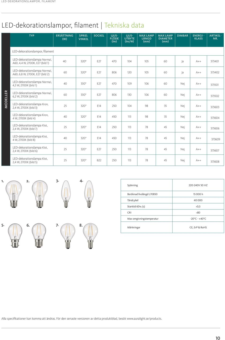LED-dekorationslampor, filament LED-dekorationslampa Normal, A60, 4,4 W, 2700K, E27 (bild 1) LED-dekorationslampa Normal, A60, 6,8 W, 2700K, E27 (bild 2) 40 320⁰ E27 470 104 105 60 Ja A++ 373401 60
