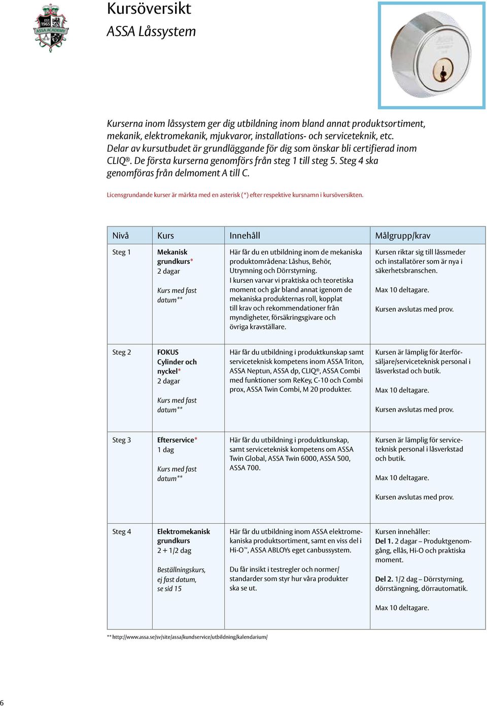 Licensgrundande kurser är märkta med en asterisk (*) efter respektive kursnamn i kursöversikten.