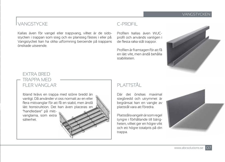 Profilen är framtagen för att få en lätt vikt, men ändå behålla stabiliteten. EXTRA BRED TRAPPA MED FLER VANGLAR Ibland krävs en trappa med större bredd än vanligt.