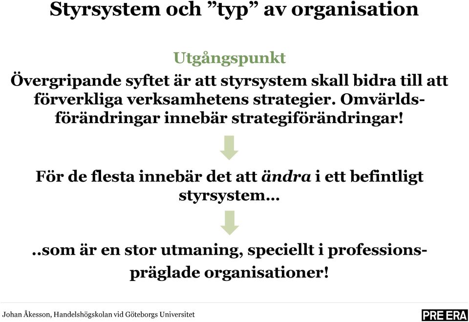 Omvärldsförändringar innebär strategiförändringar!