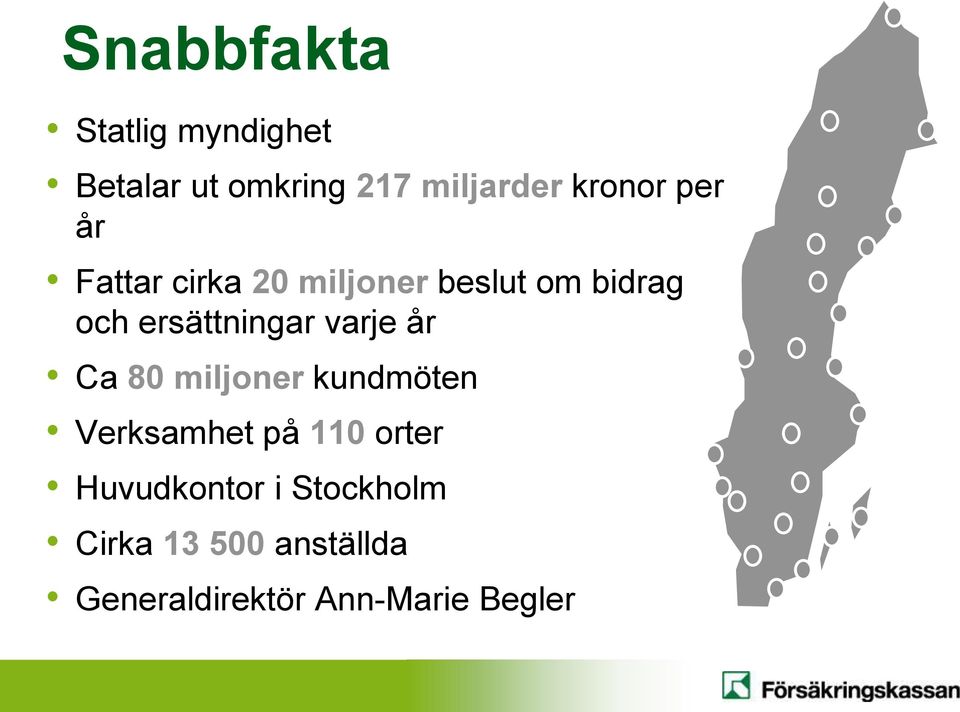 ersättningar varje år Ca 80 miljoner kundmöten Verksamhet på 110