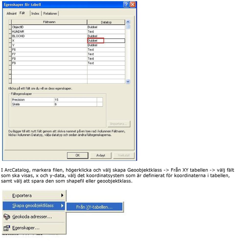 och y-data, välj det koordinatsystem som är definierat för