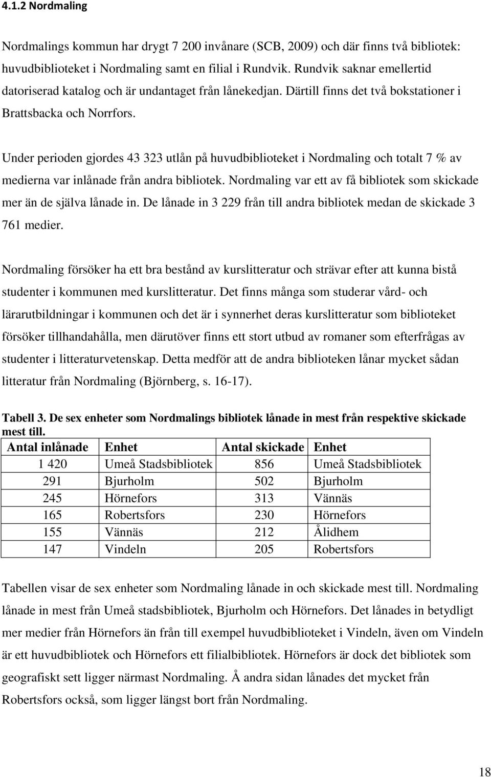 Under perioden gjordes 43 323 utlån på huvudbiblioteket i Nordmaling och totalt 7 % av medierna var inlånade från andra bibliotek.
