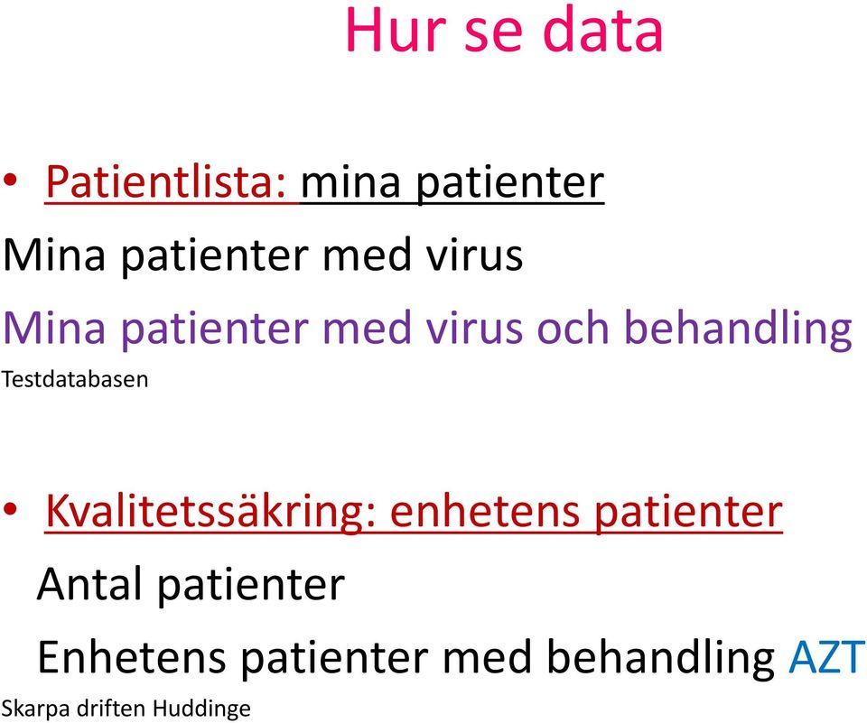 Testdatabasen Kvalitetssäkring: enhetens patienter Antal