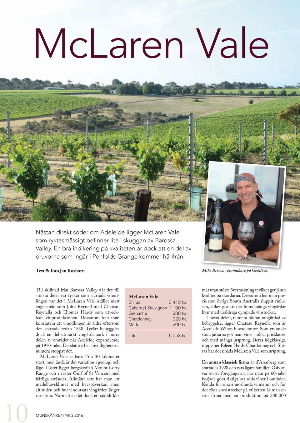 Text & foto Jan Rosborn 10 Till skillnad från Barossa Valley där det till största delar var tyskar som startade vinodlingen var det i McLaren Vale istället mest engelsmän som John Reynell med Chateau