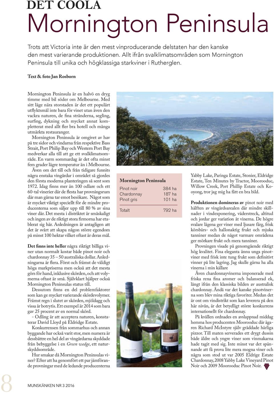 Text & foto Jan Rosborn 8 MUNSKÄNKEN Mornington Peninsula är en halvö en dryg timme med bil söder om Melbourne.
