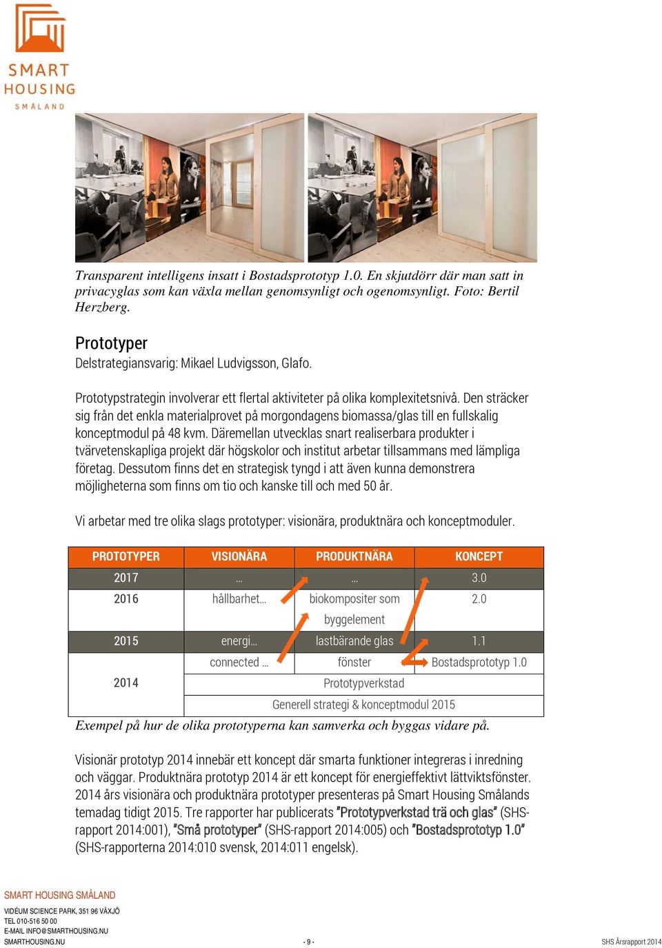 Den sträcker sig från det enkla materialprovet på morgondagens biomassa/glas till en fullskalig konceptmodul på 48 kvm.