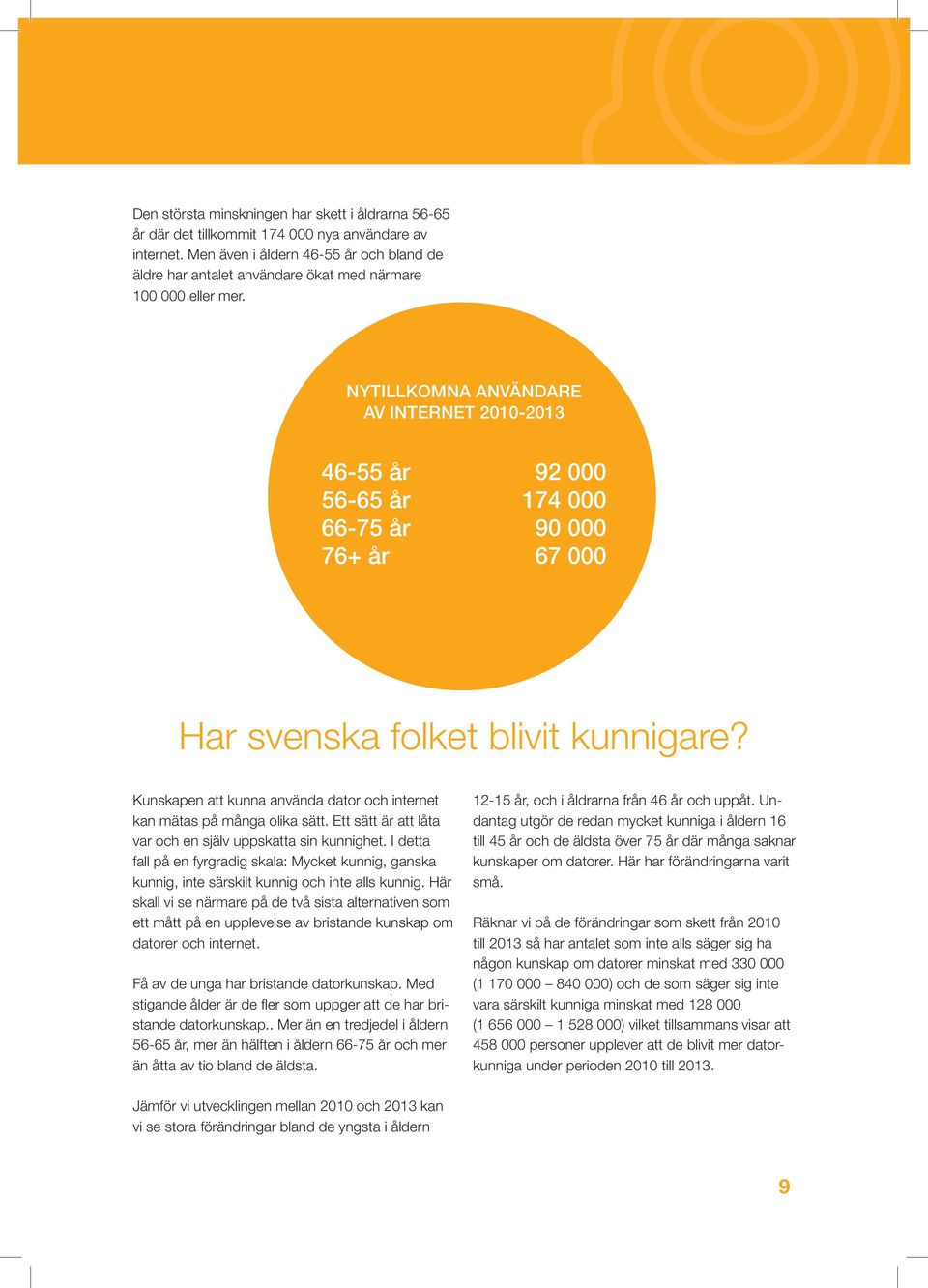 Nytillkomna användare av internet 2010-2013 46-55 år 56-65 år 66-75 år 76+ år 92 000 174 000 90 000 67 000 Har svenska folket blivit kunnigare?