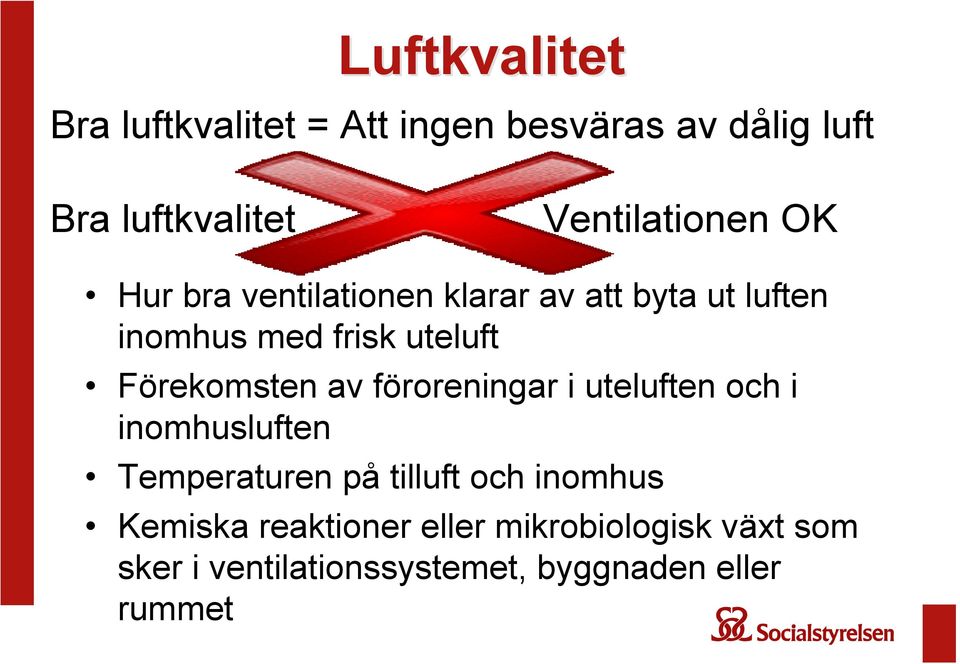 Förekomsten av föroreningar i uteluften och i inomhusluften Temperaturen på tilluft och