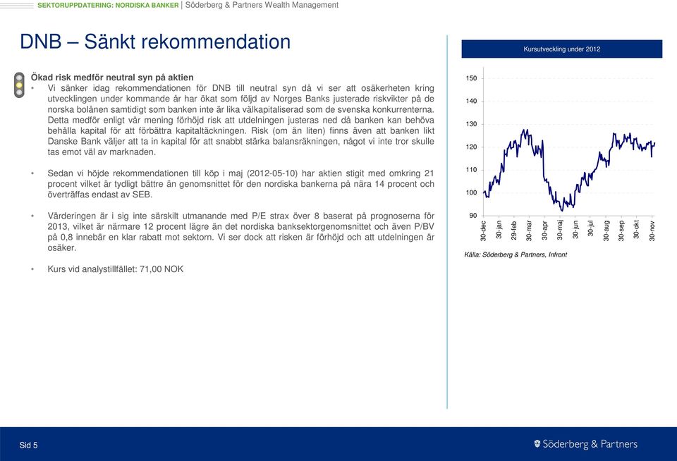 Detta medför enligt vår mening förhöjd risk att utdelningen justeras ned då banken kan behöva behålla kapital för att förbättra kapitaltäckningen.