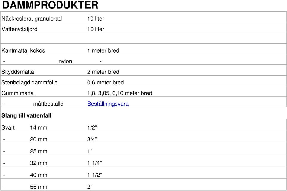 bred Gummimatta 1,8, 3,05, 6,10 meter bred - måttbeställd Beställningsvara Slang till