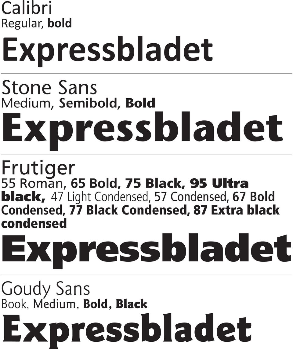 Light Condensed, 57 Condensed, 67 Bold Condensed, 77 Black Condensed, 87