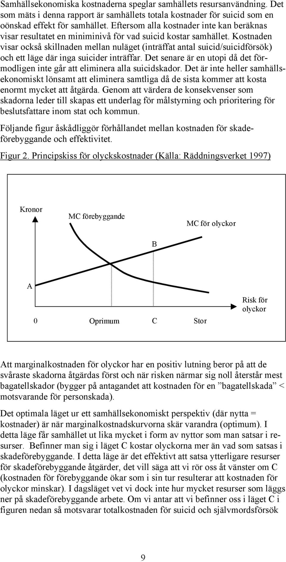 Kostnaden visar också skillnaden mellan nuläget (inträffat antal suicid/suicidförsök) och ett läge där inga suicider inträffar.