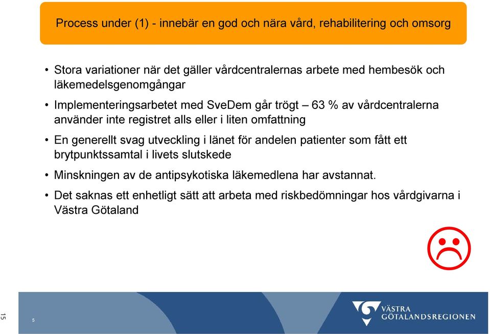 i liten omfattning En generellt svag utveckling i länet för andelen patienter som fått ett brytpunktssamtal i livets slutskede en av de