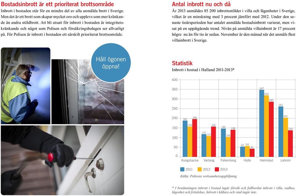 Att bli utsatt för inbrott i bostaden är integritetskränkande och något som Polisen och försäkringsbolagen ser allvarligt på. För Polisen är inbrott i bostaden ett särskilt prioriterat brottsområde.