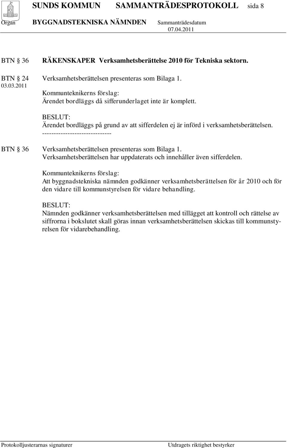 ------------------------------ BTN 36 Verksamhetsberättelsen presenteras som Bilaga 1. Verksamhetsberättelsen har uppdaterats och innehåller även sifferdelen.