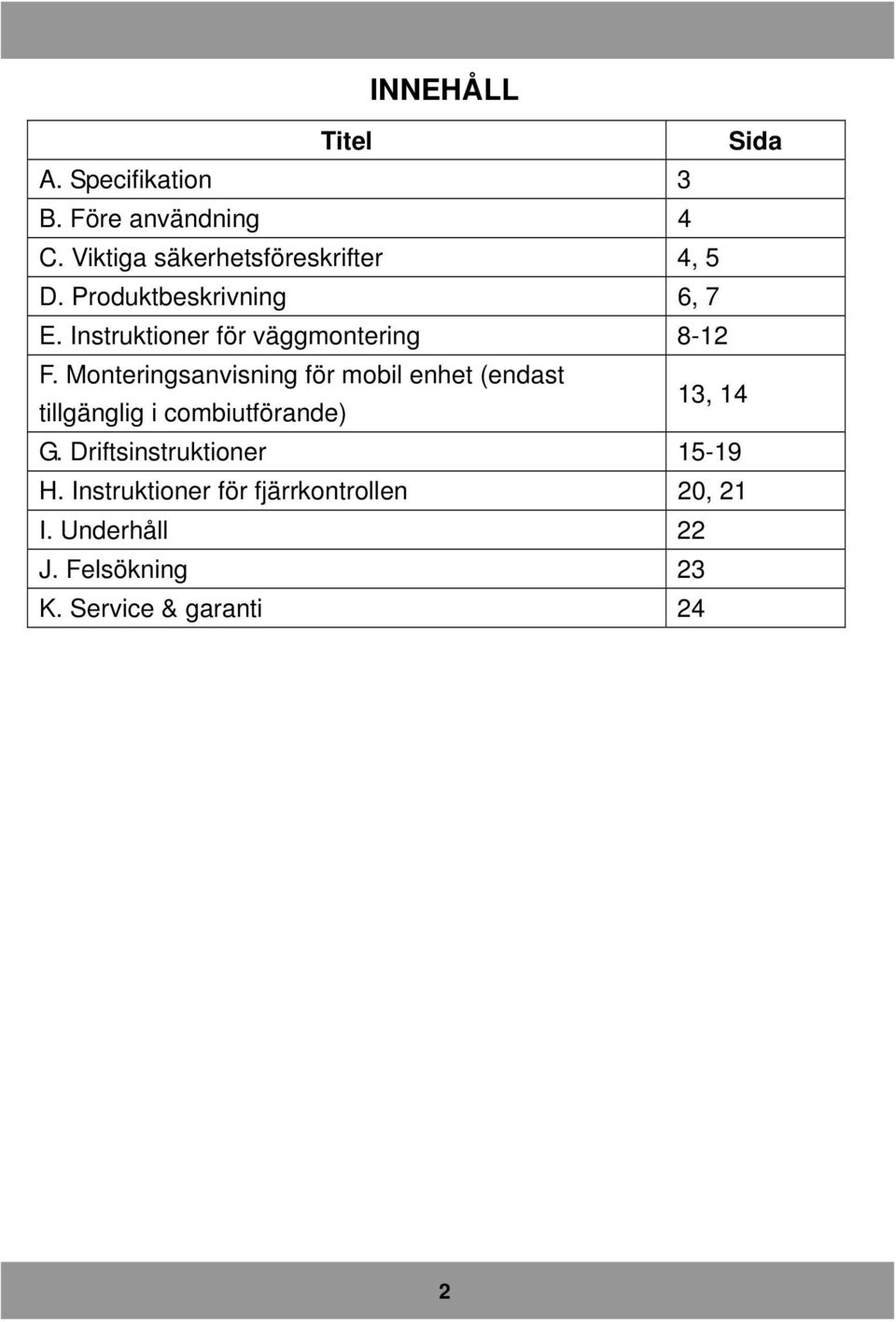 Instruktioner för väggmontering 8-12 F.