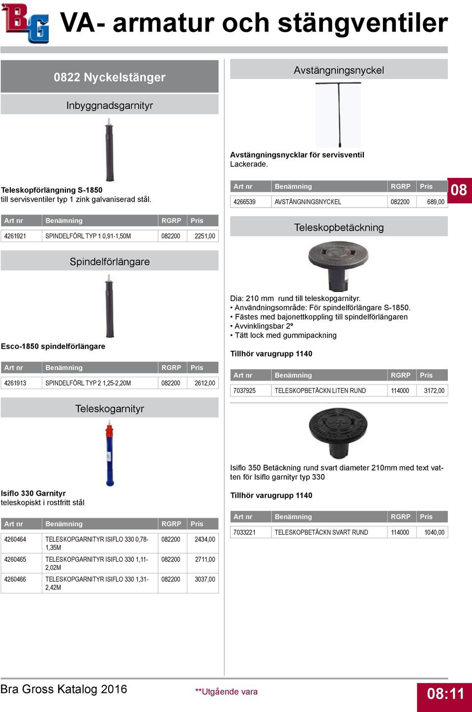 082200 2612,00 Teleskogarnityr Dia: 210 mm rund till teleskopgarnityr. Användningsområde: För spindelförlängare S-1850.