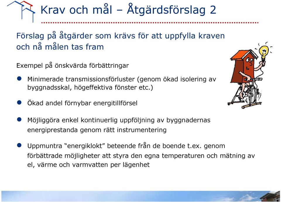 ) Ökad andel förnybar energitillförsel Möjliggöra enkel kontinuerlig uppföljning av byggnadernas energiprestanda genom rätt