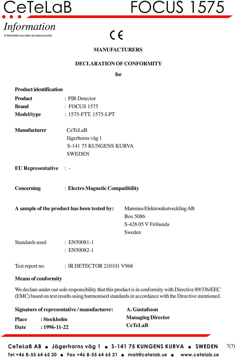 5086 S-426 05 V Frölunda Sweden Test report no.