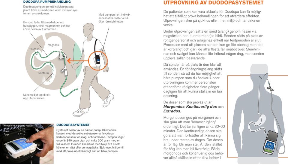 magsäck Duodopasystemet Med pumpen i ett individanpassat bärmaterial så ökar rörelsefriheten.