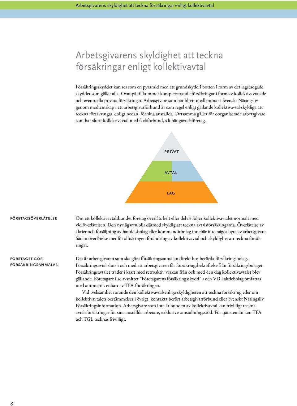 Arbetsgivare som har blivit medlemmar i Svenskt Näringsliv genom medlemskap i ett arbetsgivarförbund är som regel enligt gällande kollektivavtal skyldiga att teckna försäkringar, enligt nedan, för