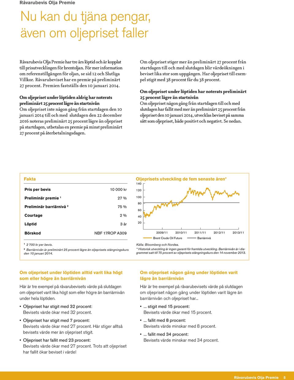 Om oljepriset under löptiden aldrig har noterats preliminärt 25 procent lägre än startnivån Om oljepriset inte någon gång från startdagen den 10 januari 2014 till och med slutdagen den 22 december