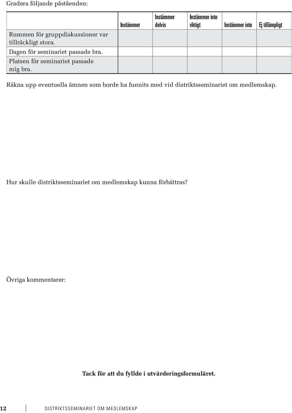 Instämmer Instämmer delvis Instämmer inte riktigt Instämmer inte Ej tillämpligt Räkna upp eventuella ämnen som borde ha