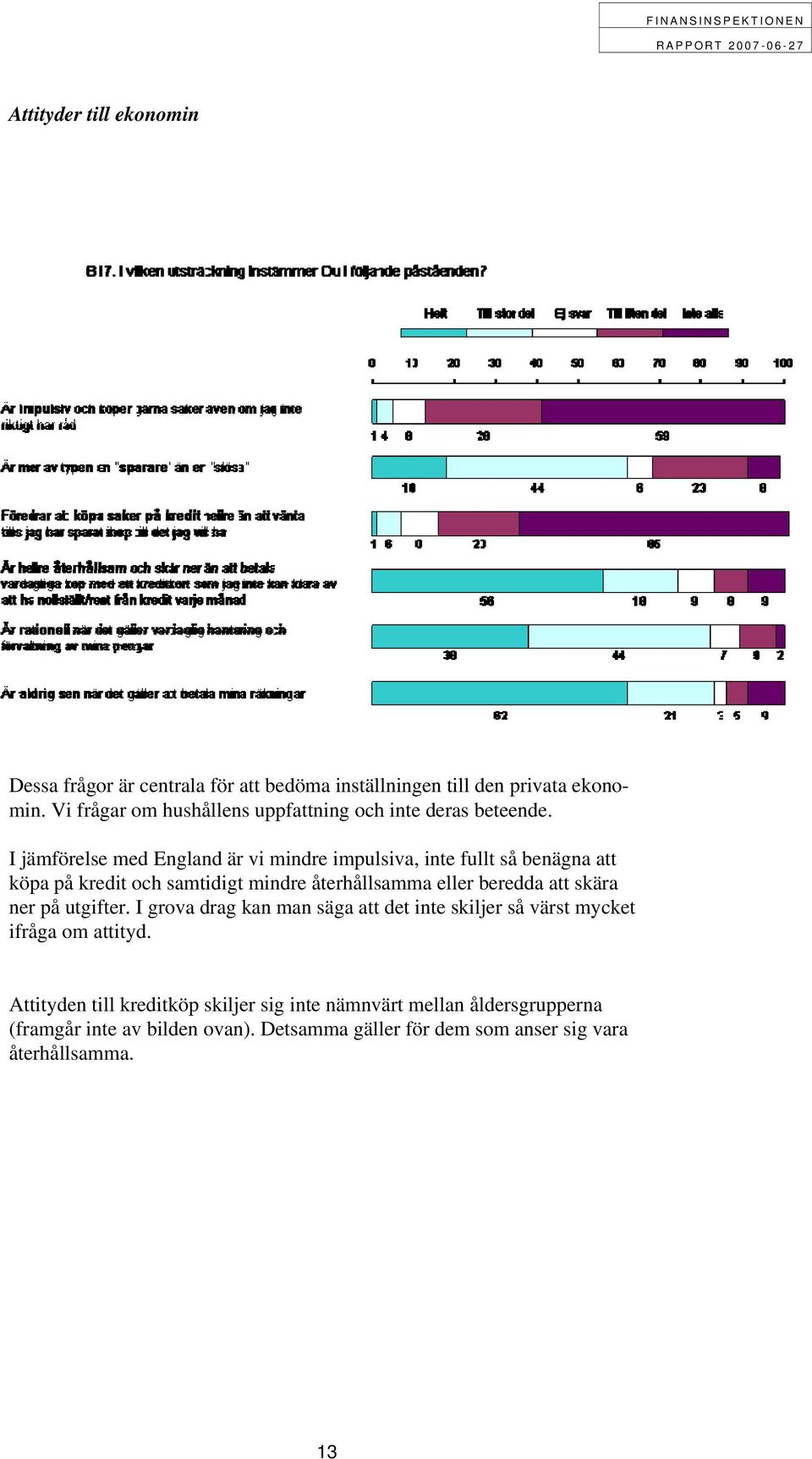 I jämförelse med England är vi mindre impulsiva, inte fullt så benägna att köpa på kredit och samtidigt mindre återhållsamma eller beredda att