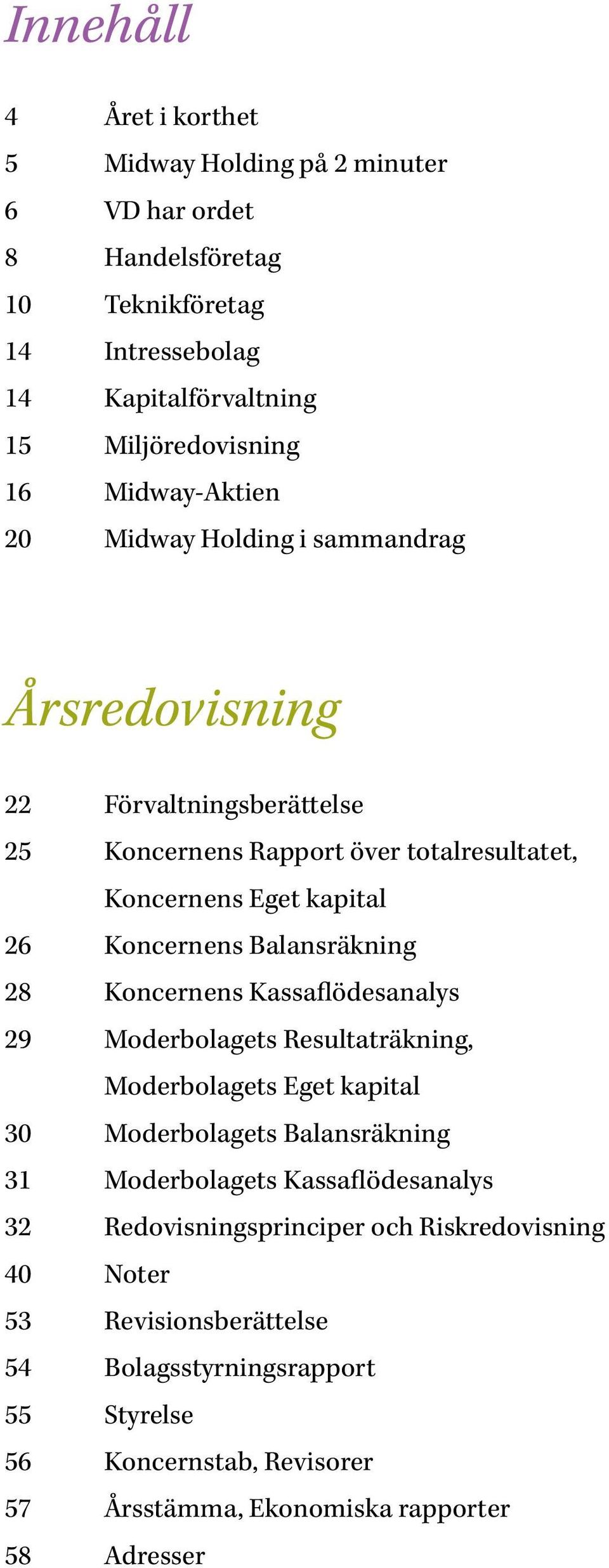 Balansräkning 28 Koncernens Kassaflödesanalys 29 Moderbolagets Resultaträkning, Moderbolagets Eget kapital 30 Moderbolagets Balansräkning 31 Moderbolagets Kassaflödesanalys