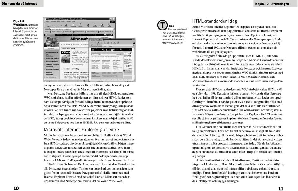 Men Netscape Navigator höll sig inte alls till den HTML-standard som W3C tagit fram. Istället införde man en lång rad nya HTML-koder som bara Netscape Navigator förstod.