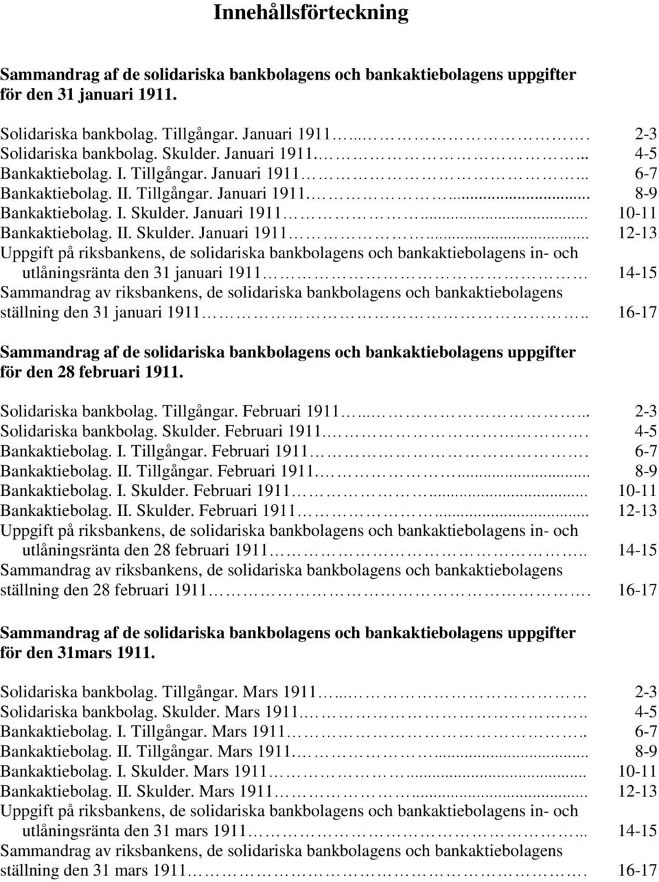 II. Skulder. Januari 1911.
