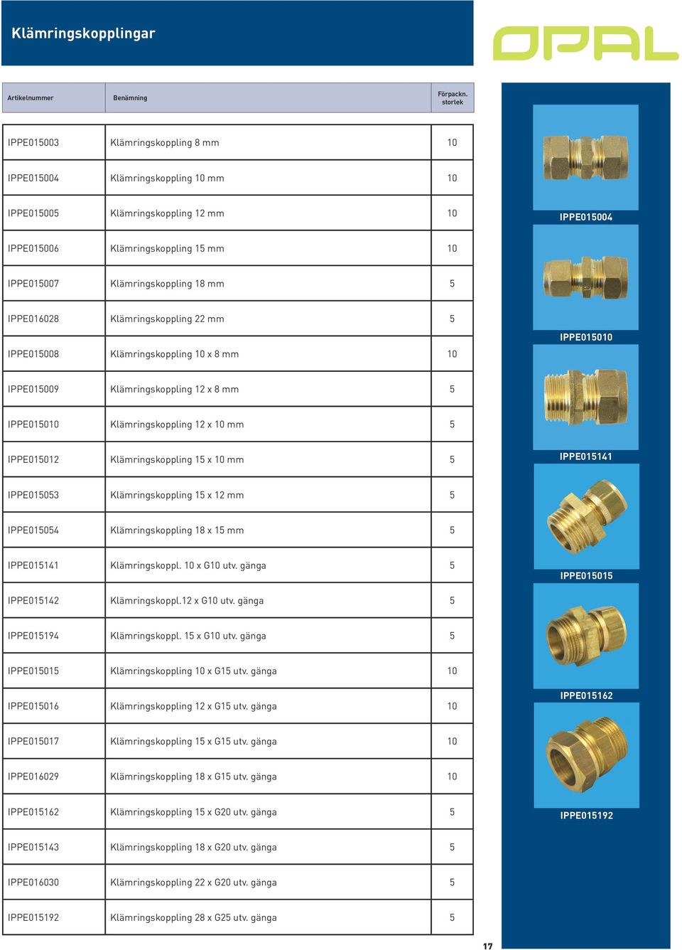 18 mm 5 IPPE016028 Klämringskoppling 22 mm 5 IPPE015008 Klämringskoppling 10 x 8 mm 10 IPPE015010 IPPE015009 Klämringskoppling 12 x 8 mm 5 IPPE015010 Klämringskoppling 12 x 10 mm 5 IPPE015012