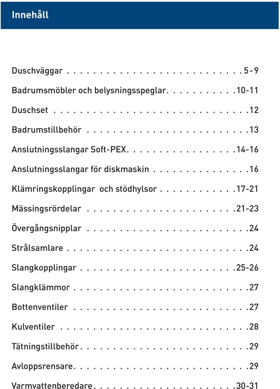 ........................24 Strålsamlare............................24 Slangkopplingar........................25-26 Slangklämmor...........................27 Bottenventiler...........................27 Kulventiler.