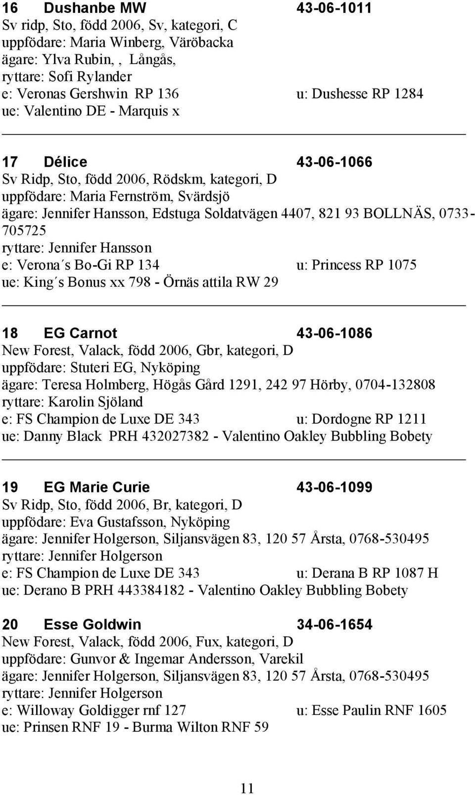 BOLLNÄS, 0733-705725 ryttare: Jennifer Hansson e: Verona s Bo-Gi RP 134 u: Princess RP 1075 ue: King s Bonus xx 798 - Örnäs attila RW 29 18 EG Carnot 43-06-1086 New Forest, Valack, född 2006, Gbr,