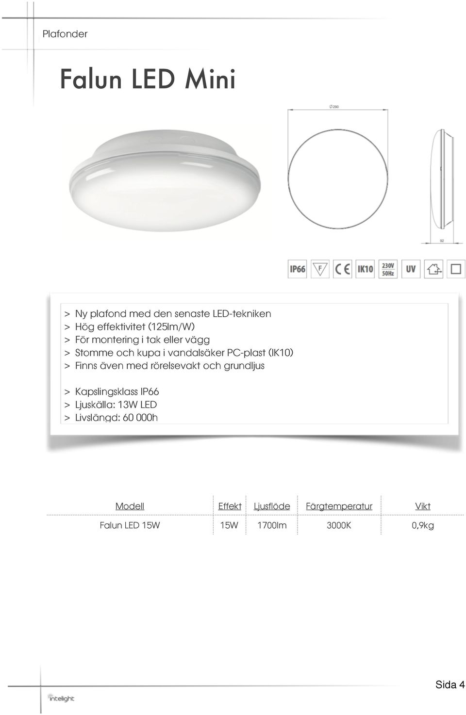 Finns även med rörelsevakt och grundljus Kapslingsklass IP66 Ljuskälla: 13W LED