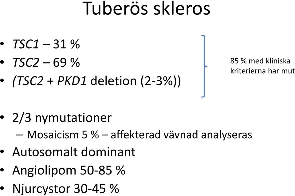 2/3 nymutationer Mosaicism 5 % affekterad vävnad