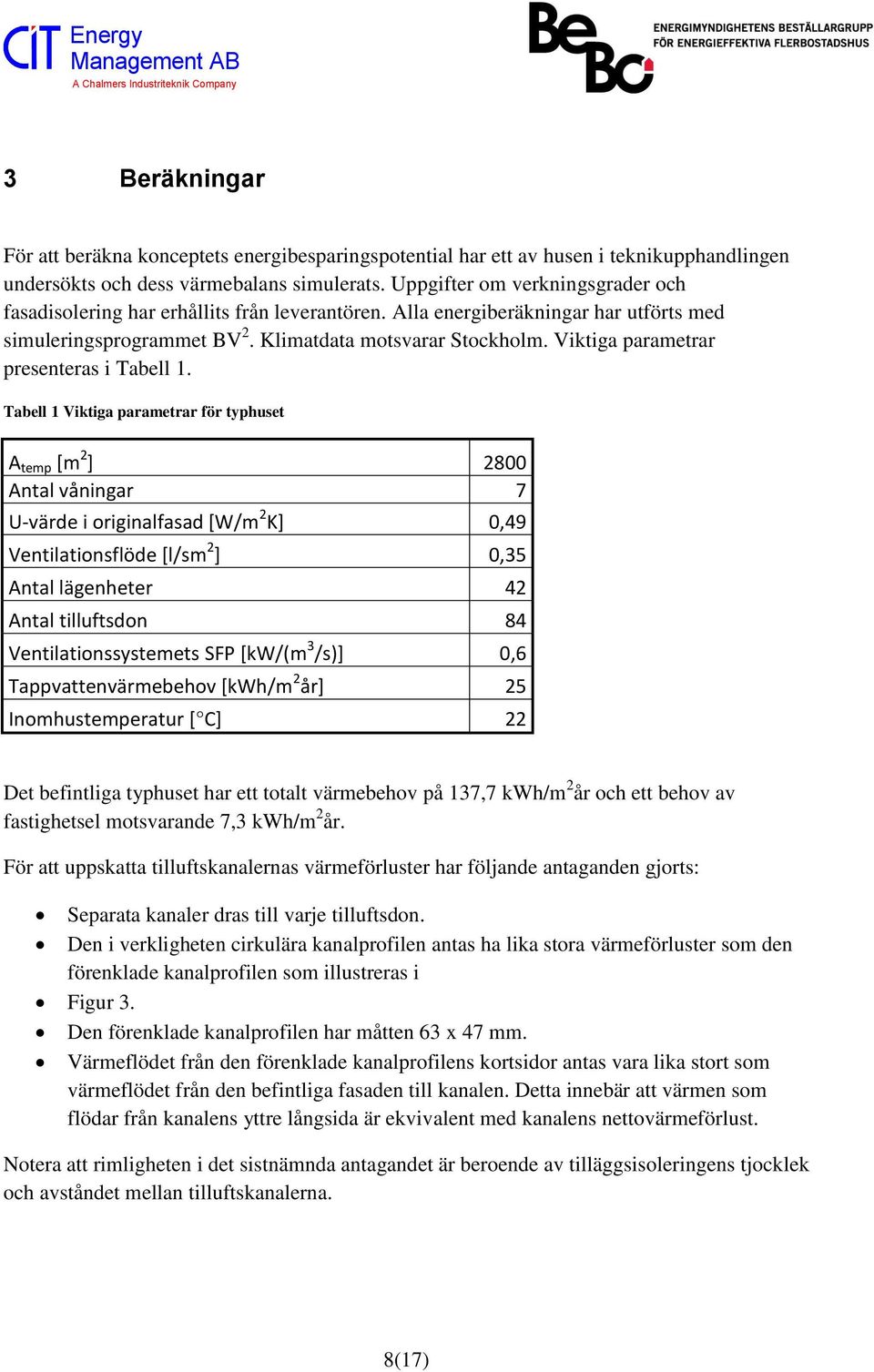 Viktiga parametrar presenteras i Tabell 1.