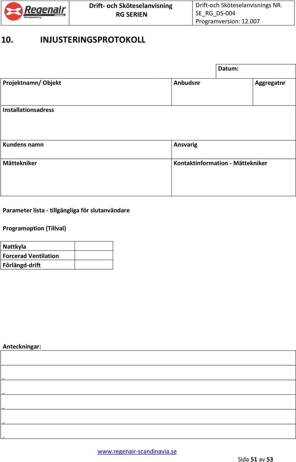 Mättekniker Parameter lista - tillgängliga för slutanvändare Programoption