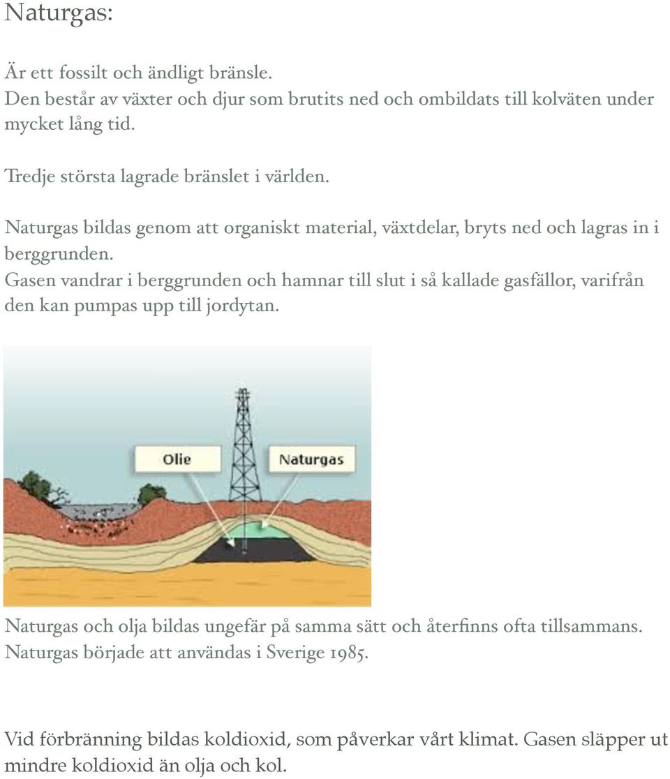 Gasen vandrar i berggrunden och hamnar till slut i så kallade gasfällor, varifrån den kan pumpas upp till jordytan.