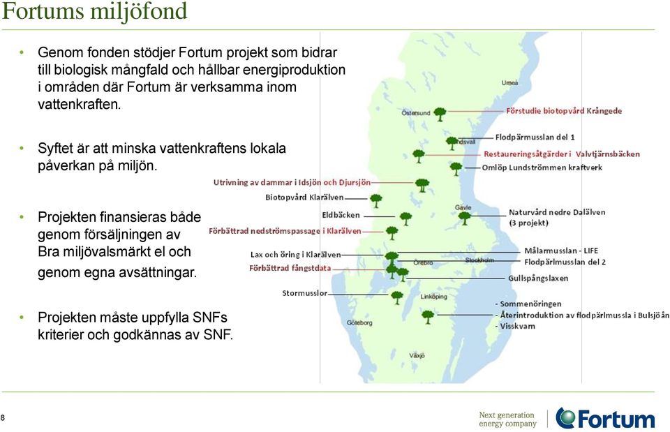 Syftet är att minska vattenkraftens lkala påverkan på miljön.