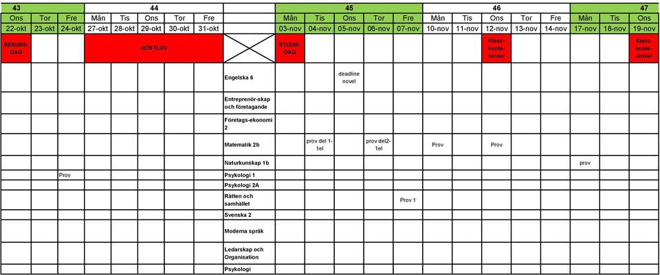 10-nov 11-nov 1-nov 13-nov 14-nov 17-nov 18-nov 19-nov RESURS- HÖSTLOV STUDIE-