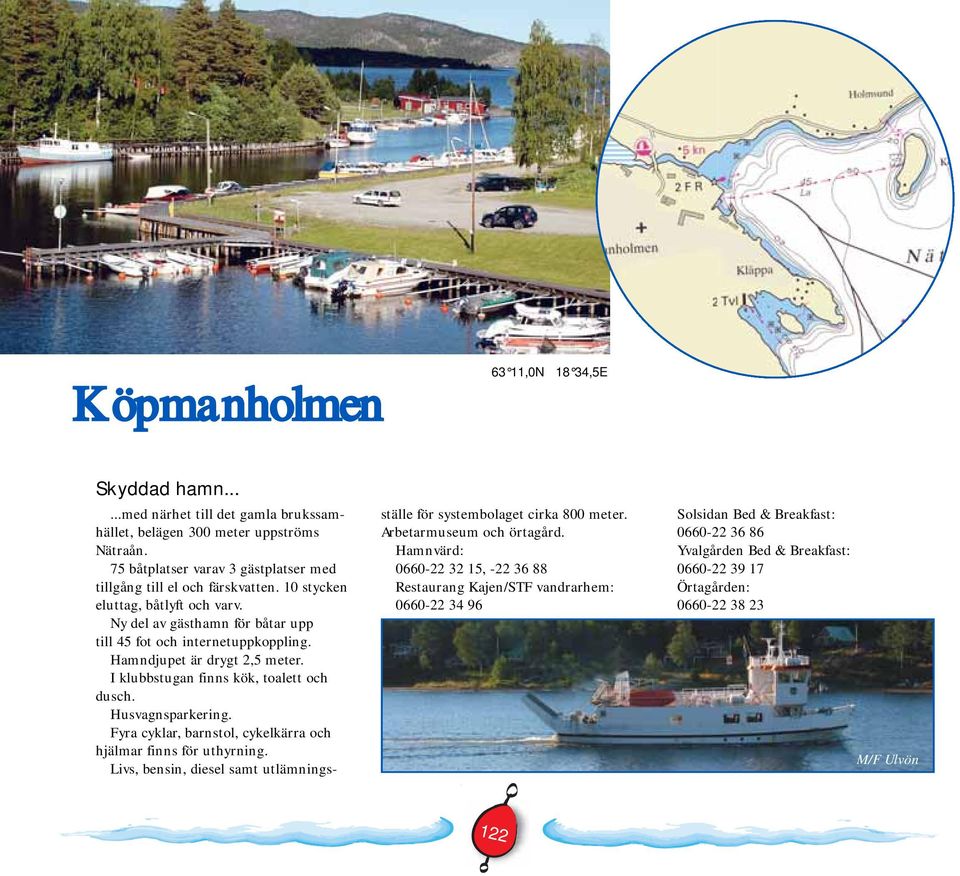 Hamndjupet är drygt 2,5 meter. I klubbstugan finns kök, toalett och dusch. Husvagnsparkering. Fyra cyklar, barnstol, cykelkärra och hjälmar finns för uthyrning.