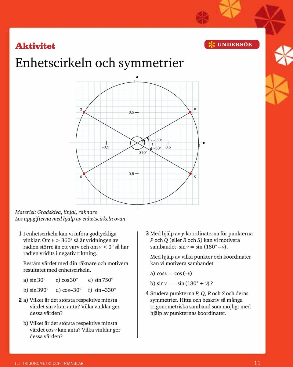 Bestäm värdet med din räknare och motivera resultatet med enhetscirkeln.