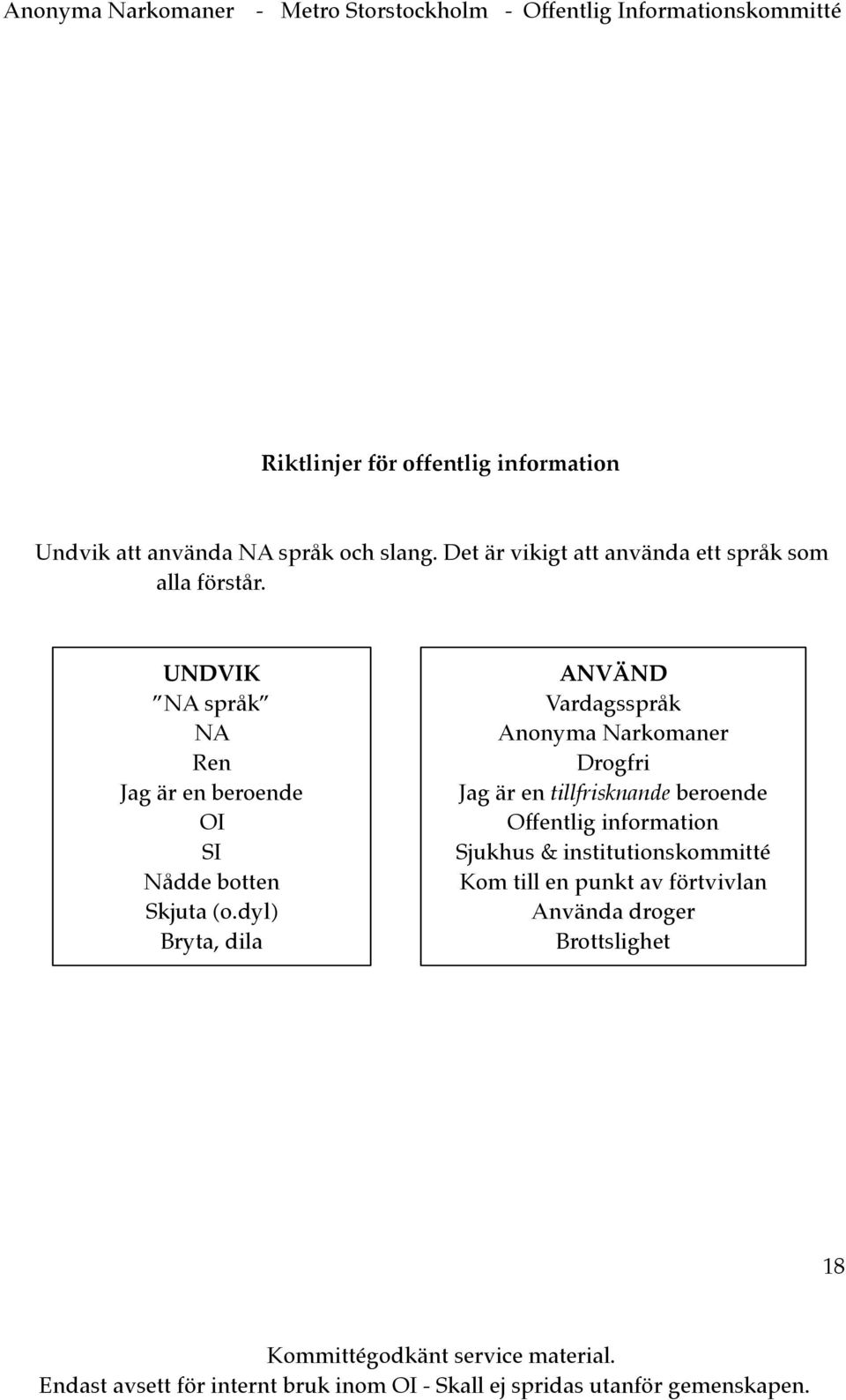 UNDVIK NA språk NA Ren Jag är en beroende OI SI Nådde botten Skjuta (o.