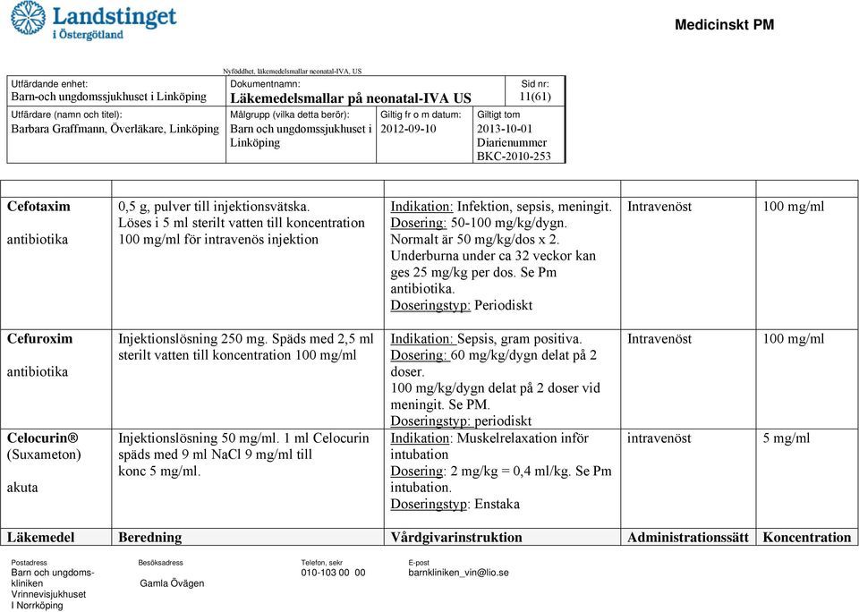 Underburna under ca 32 veckor kan ges 25 mg/kg per dos. Se Pm antibiotika. 100 mg/ml Cefuroxim antibiotika Celocurin (Suxameton) akuta Injektionslösning 250 mg.
