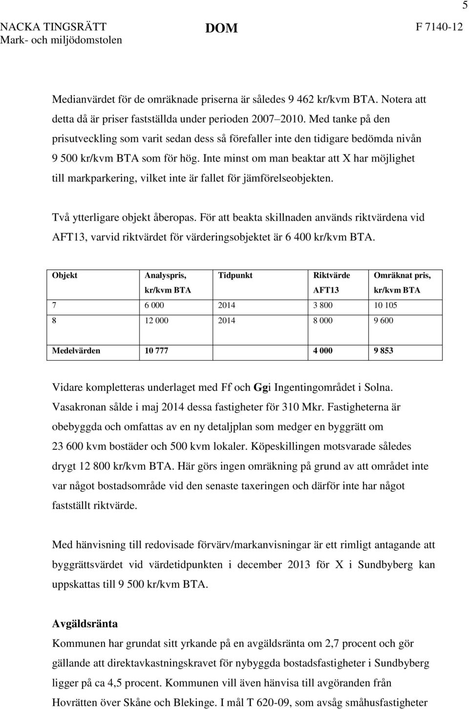 Inte minst om man beaktar att X har möjlighet till markparkering, vilket inte är fallet för jämförelseobjekten. Två ytterligare objekt åberopas.