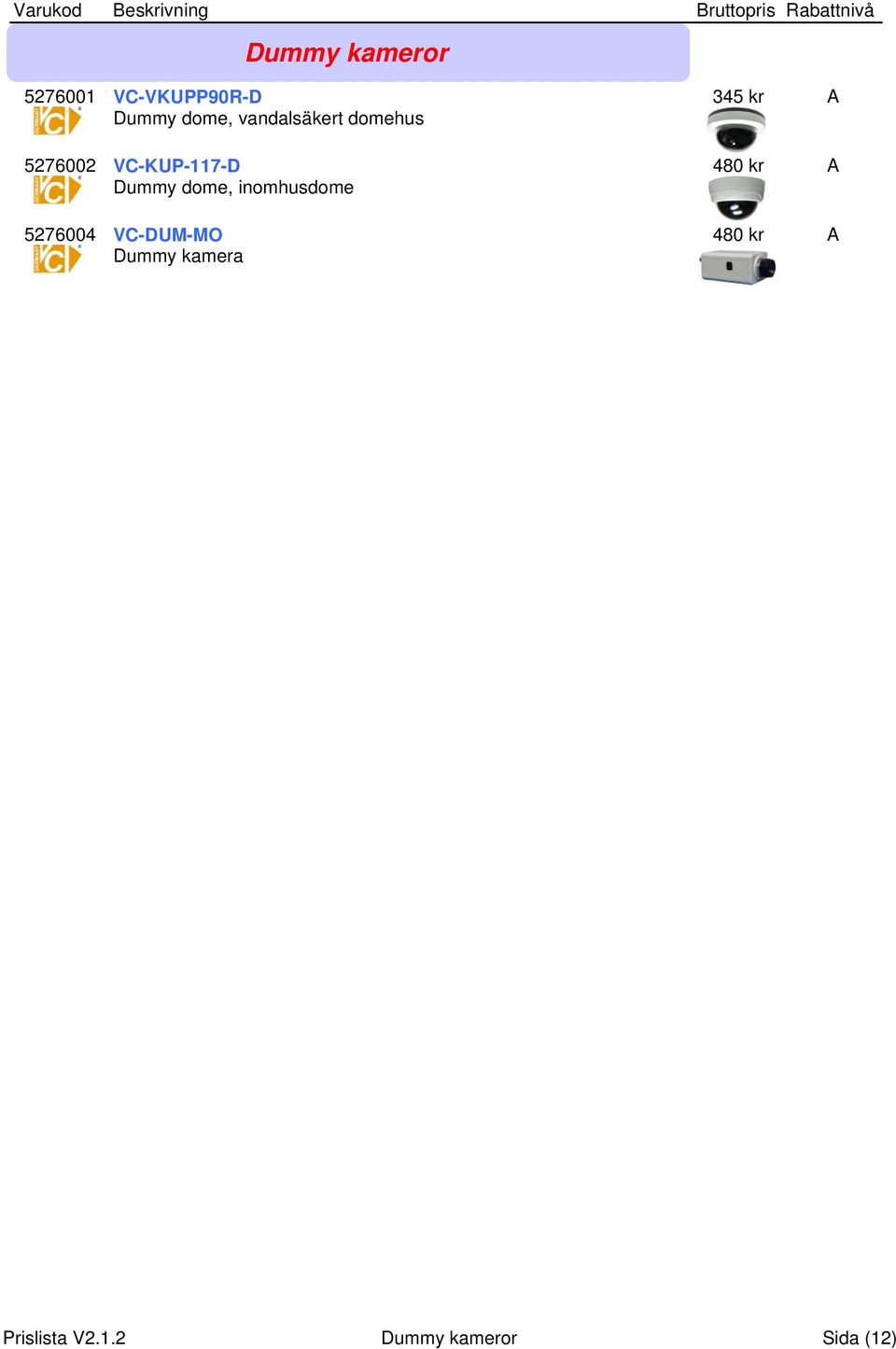 kr A Dummy dome, inomhusdome 5276004 VC-DUM-MO 480